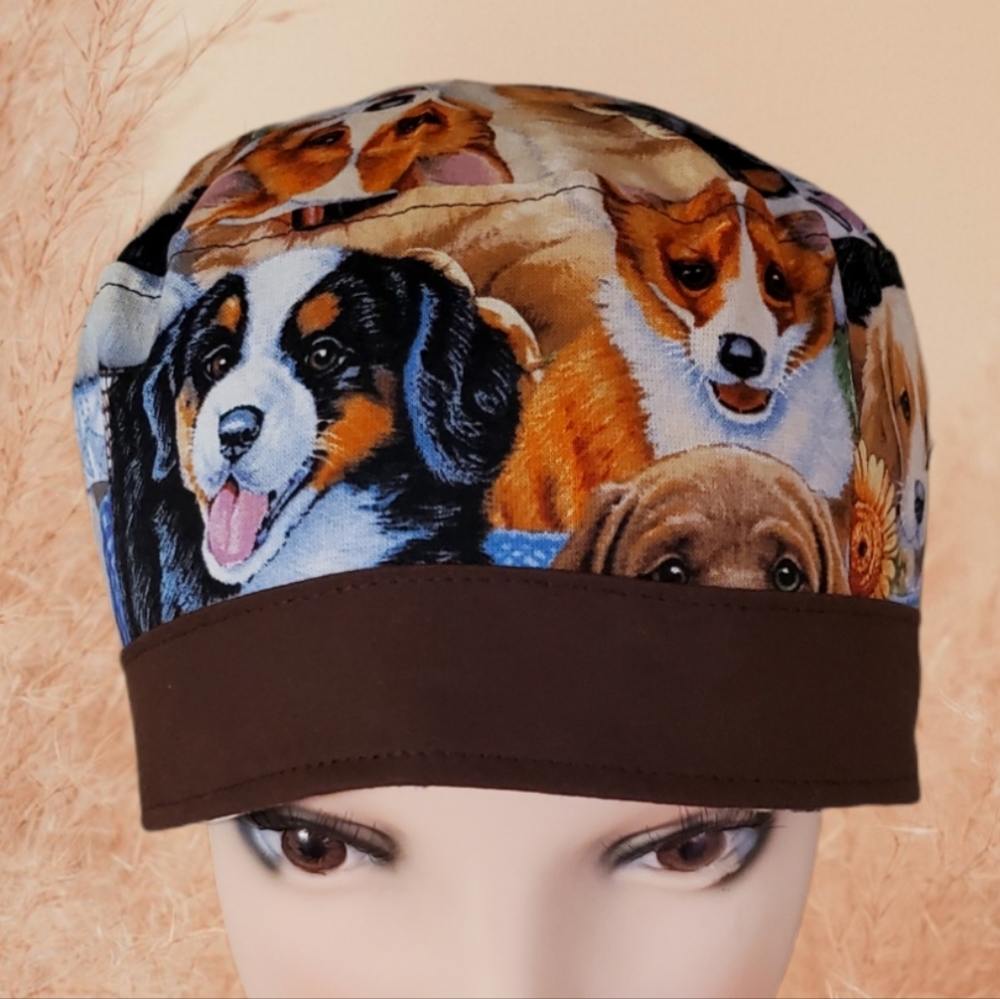 Puppies Scrub Surgical Medical Hat, ponytail unisex